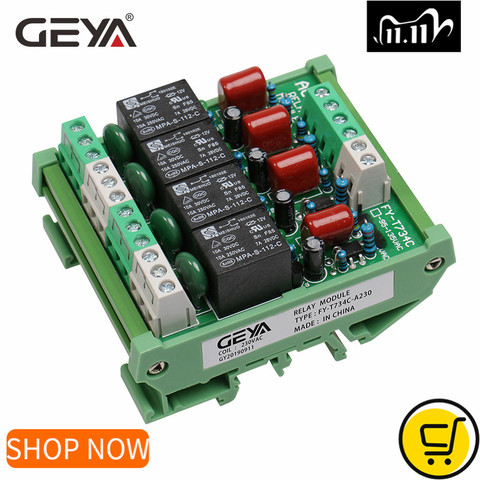 GEYA Din Rail 4 Channel Relay Module 1 SPDT DIN Rail Mount 12Volt DC 24Volt DC Interface Relay Module 230VAC ► Photo 1/6