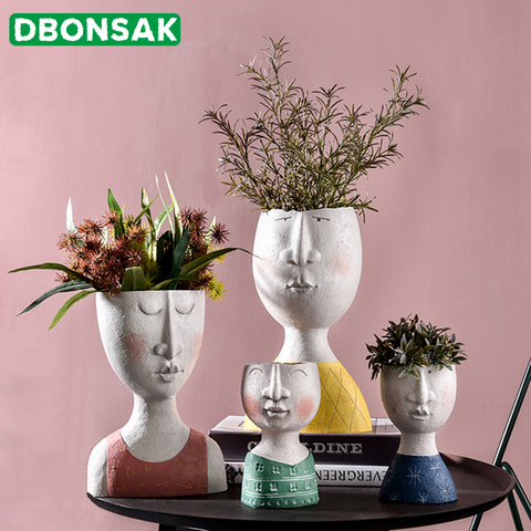 Art Portrait Flower Pot Vase Sculpture Resin Human Face Family Flower Pot Handmade Garden Storage Flower Arrangement Home Decors ► Photo 1/6