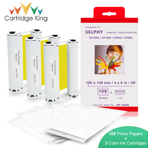 UniPlus for Canon Selphy Color Ink Paper Set Compact Photo Printer CP1200  CP1300 CP910 CP900 3pcs Ink Cartridge KP 108IN KP-36IN