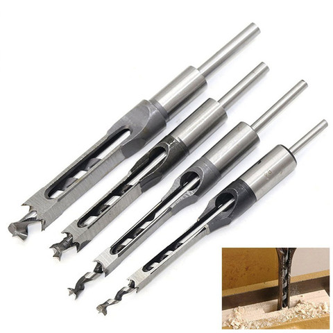 4PCS HSS Twist Drill Bits Square Auger Mortising Chisel Drill Set Square Hole Woodworking Drill Tools Kit Set Extended SawTP-021 ► Photo 1/6