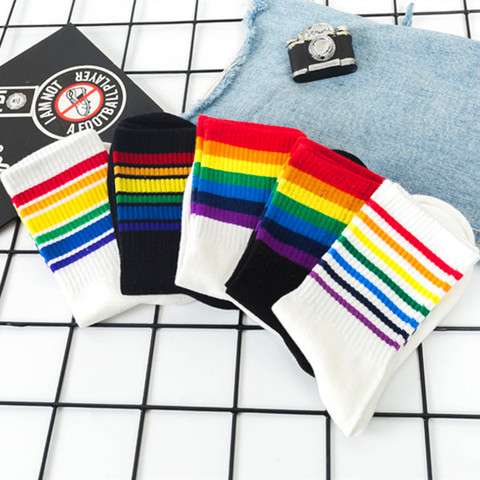 Winter Women Socks Cotton Rainbow Stripes Socks Christmas Fashion Warm Christmas Casual Tide Socks harajuku Female Crew Socks ► Photo 1/6