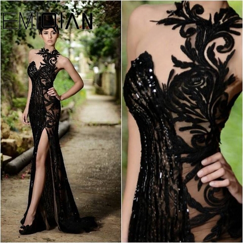 Mermaid Prom Dresses,High Neck Evening Gowns, Sequins Beading High Side Split Long Formal Party Dress ► Photo 1/3