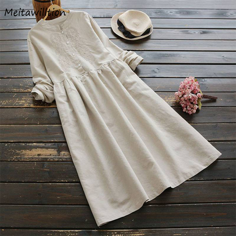 Autumn Winter Women Embroidery Shirt Dresses 2022 Vintage Long Sleeve Cotton Linen Loose Party Dress Vestidos Plus Size ► Photo 1/1