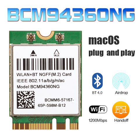 1200Mbps 802.11ac WiFi BCM94360NG NGFF M.2 BCM94360CS2 5Ghz WLAN Bluetooth 4.0 Card DW1560 For Windows Mac Hakintosh ► Photo 1/6