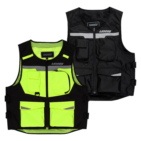 LYSCHY Protection Gear Reflective Motorcycle Vest Fluorescent yellow High Visibility Jacket Waistcoat Mesh Motorbike Safety Vest ► Photo 1/6