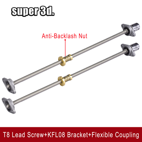 3D Printer T8 Lead Screw lead 8mm 150/200/300/400/500mm+ T8 Anti Backlash Spring+ KFL08 Pillow Block+5 to 8mm Flexible Coupling ► Photo 1/6