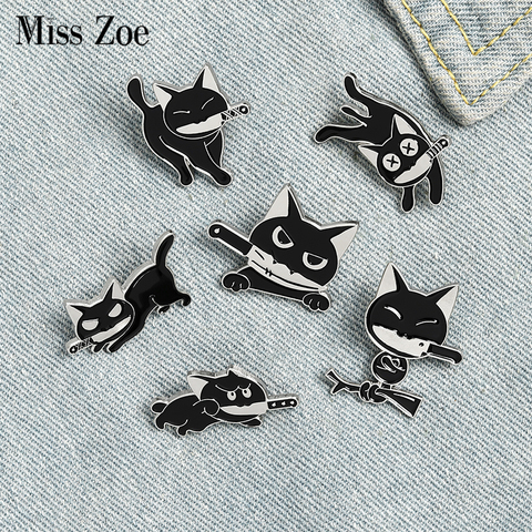 Killer Cat Enamel Pins Funny Animal Kitten Knife Badge for Shirt Coat Lapel Pin Cartoon Brooches Jewelry Gifts for Friend Kids ► Photo 1/6