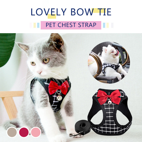 Nylon Mesh Cat Harness Breathable Adjustable Harnesses Leash Set With Bell Cute Bowknot For Kitten Puppy Outdoor Cat Accessories ► Photo 1/6