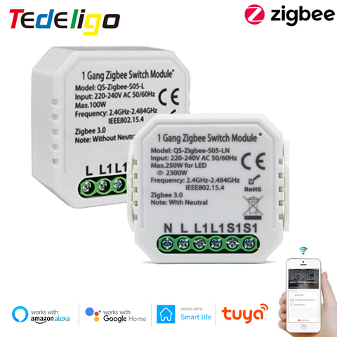 Zigbee Tuya Light Switch No/With Neutral Smart Life Home Automation Module AC220V App Remote Control Work With Alexa Google Home ► Photo 1/6