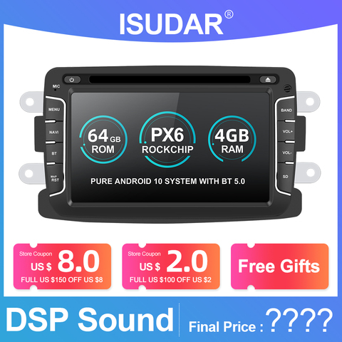 Isudar 1 Din PX6 Auto Radio Android 10 For Dacia/Sandero/Duster/Renault/Captur/Lada/Xray 2/Logan2 Car Multimedia Video Player ► Photo 1/6