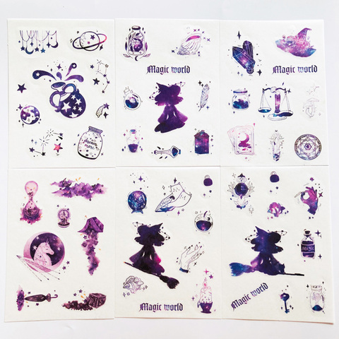 6 Sheets Fantastic Purple Starry Constellation Paper Sticker Adhesive Stick Label Hand Account Decoration ► Photo 1/5