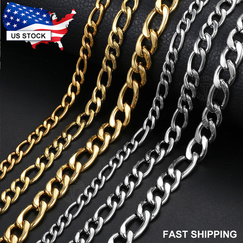 5/7/9mm Womens Mens Necklace Gold Silver Color Stainless Steel Figaro Link Chain Choker Necklace for Men Women 18-24inch LKNM177 ► Photo 1/6