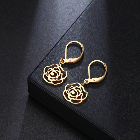 CACANA Rose Flower Chic style Gold Earrings For Women Fashion Dangle Stainless Steel Temperament Earring Engagement Jewelry ► Photo 1/6