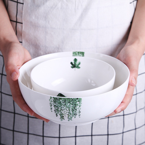 Nordic Simple Creative Round Green Instant Noodles Ceramic Bowl Household Dinnerware Plant Salad Soup Snack Dish Bowl Tableware ► Photo 1/5