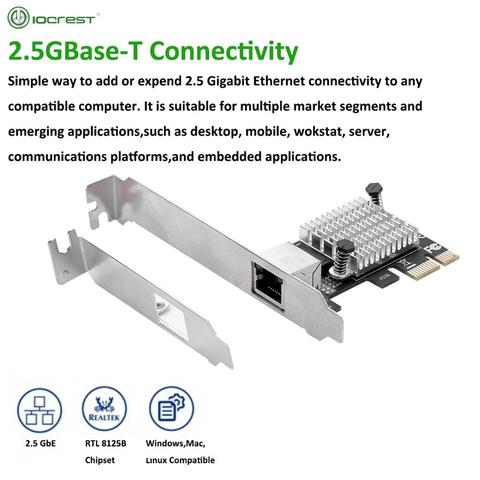 IOCREST 2.5GBase-T Gigabit Network Adapter with 1 Port 2500Mbps PCIe 2.5gb Ethernet Card RJ45 LAN Controller Card ► Photo 1/6