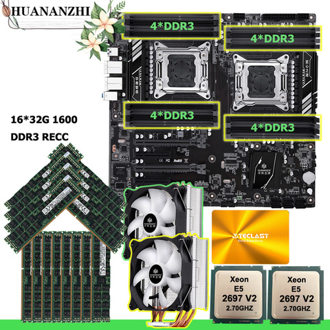 HUANANZHI X79-16D motherboard set 480G SATA SSD dual CPU Intel Xeon E5 2697 V2 2.7GHz dual CPU cooler memory 512G(16*32G) RECC ► Photo 1/6