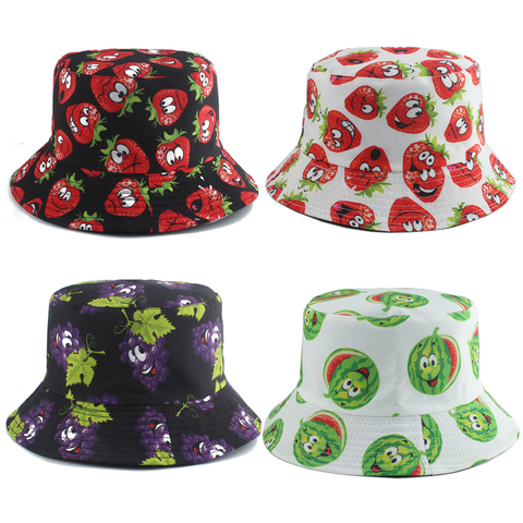 Cute Strawberry Printed Fisherman Hat Women Men Summer Foldable Panama Bucket Hat Reversible Fishing Cap Bob Chapeau Sun Hat ► Photo 1/6