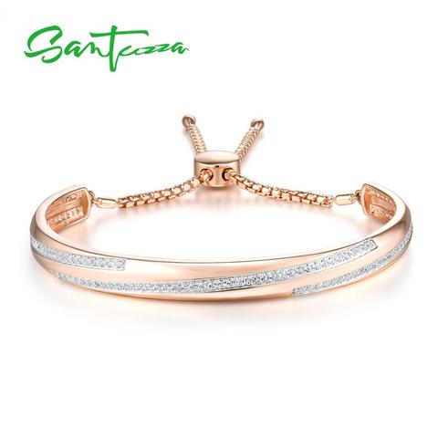 SANTUZZA Silver Bracelet For Women Authentic 925 Sterling Silver White Cubic Zirconia Adjustable Bolo Bracelet Fine Jewelry ► Photo 1/5