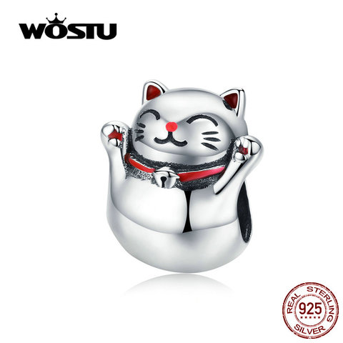 WOSTU Fortune Cat Beads 925 Sterling Silver Enamel Charm Fit Original DIY Bracelet Lucky Silver 925 Jewelry Making CQC1178 ► Photo 1/6