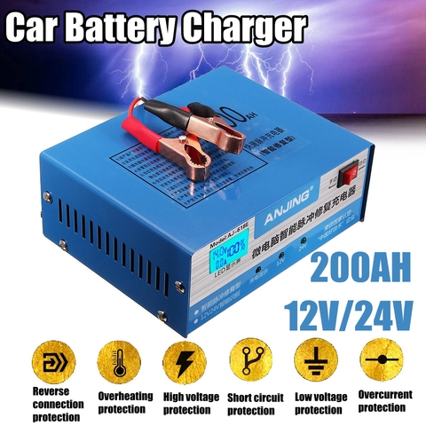 ANJING AJ-618E Car Battery Charger Automatic Intelligent Pulse Repair 130V-250V 200AH 12/24V With Adapter Jump Starter ► Photo 1/6
