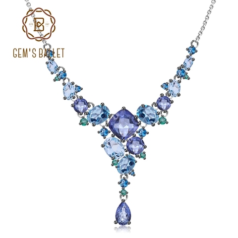 GEM'S BALLET Luxury Natural Quartz Topaz Necklace 925 Sterling Silver Handmade Geometric Link Necklace for Women Wedding Jewelry ► Photo 1/6