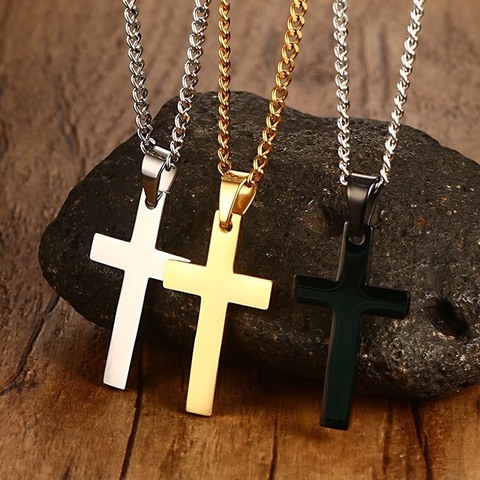 Classic Men Cross Pendant Necklace For Male Stainless Steel Necklace Statement Cruz Jewelry 24