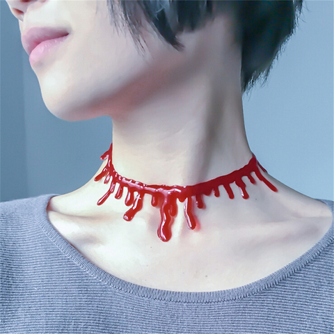 1X 32cm Horror Blood Drip Necklace Fake Blood Vampire Fancy Choker Costume Red Necklaces Party Halloween Decoration Accessories ► Photo 1/6