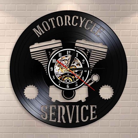 Motorcycle Service Business Hanging Sign Workshop Wall Clock Motorbike Repair Vinyl Record Clock Garage Decorative Wall Watch ► Photo 1/6