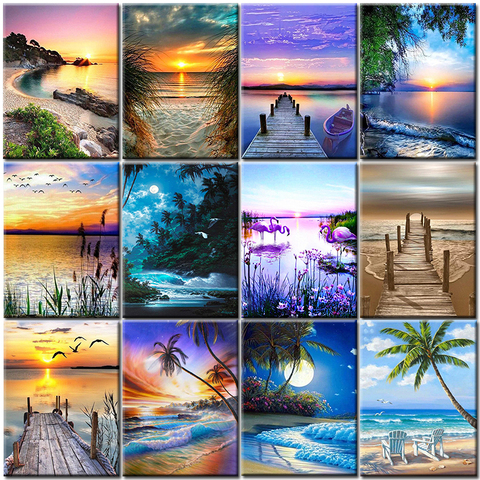 Diamond Painting Seaside Art 5D DIY Diamond Embroidery Mosaic Sunset Full Square Round Drill Landscape Home Decorations Gift ► Photo 1/6