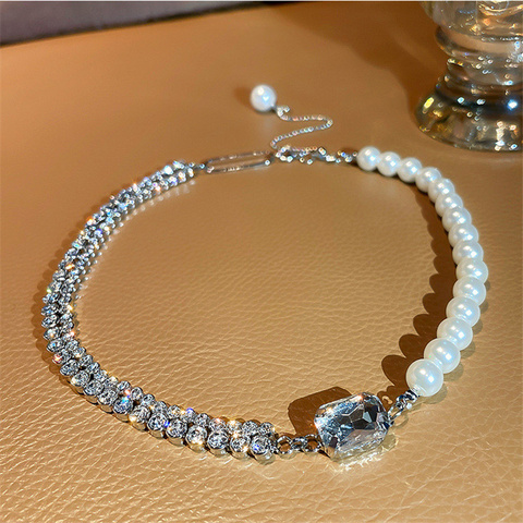 FYUAN Korean Style Zircon Crystal Choker Necklaces for Women Geometric Pearl Chain Necklaces Statement Jewelry ► Photo 1/6