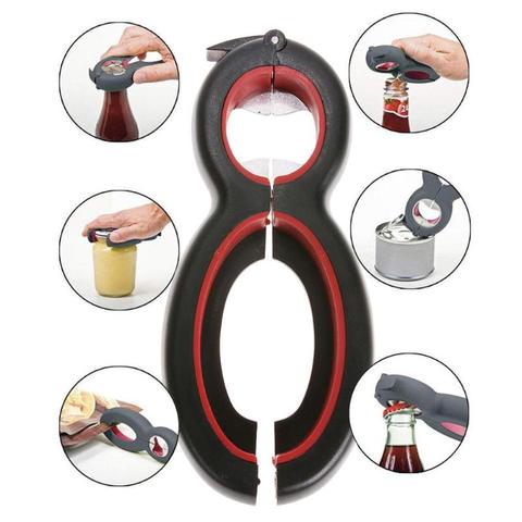 6 in 1 Multi Function Can Beer Bottle Opener All in One Jar Gripper Can Beer Lid Twist Off Jar Wine Opener Claw VIP Dropship ► Photo 1/6