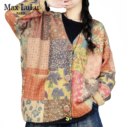 Max LuLu New Winter Chinese Luxury Brand Women Loose Cardigans Ladies Warm Printed Vintage Sweaters Casual Plaid Knitted Clothes ► Photo 1/6