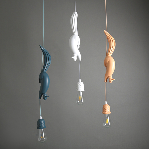 Hanglamp Squirrel Shape Nordic Resin animal Pendant Light LED Indoor decor Hanging Lamp For Dining Room Living Room Kids Room ► Photo 1/6
