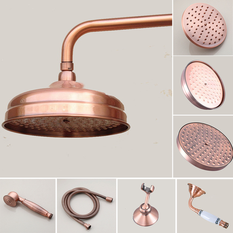 Antique Red Copper 8 inch Round Rainfall Shower Head & Hand Shower Head 1.5 Shower Hose Brass Handshower Bracket Wall Shower Arm ► Photo 1/6