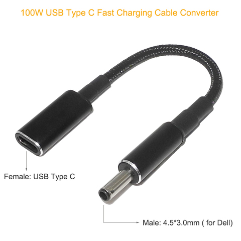 Type C to 4.5x3.0mm Plug Converter 100W USB C PD Fast Charging Cable for Dell Inspiron 11 3147 13 7347 15SR-1528B Vostro 15 3568 ► Photo 1/6