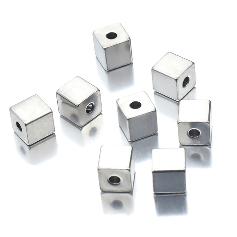 Aiovlo 50Pcs/lot 3/4/5/6mm Hole2mm Stainless Steel Cube Spacer Beads Square Loose Beads for DIY Bracelet Jewelry Making Material ► Photo 1/6