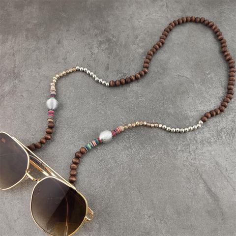 Boho Wood Beads Eyeglass Chains with Silver Ball Metal Sunglasses Reading Glasses Chain Eyewears Cord Holder Neck Strap Rope ► Photo 1/5