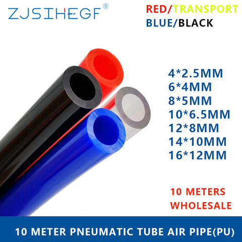 10 Meters Lots Pneumatic Hose Pu  Pipe 4 * 2.5  6 * 4  8 * 5 10 * 6.5  12 * 8 14 * 10  16 * 12 Mm Air Tube Compressor Tubing ► Photo 1/6