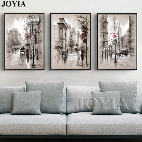 Home Decor Canvas Wall Art Vintage City Street Landscape Paintings For Living Room Wall 3 Piece Retro Paris Picture Set No Frame ► Photo 1/6