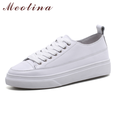 Meotina Platform Shoes Women Natural Genuine Leather Flat Casual Shoes Real Leather Lace Up White Sneakers Ladies Flats Spring ► Photo 1/6