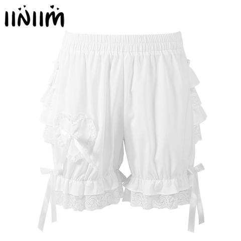 Womens Vintage Victorian Gothic Pantaloons Costume Elastic Waist Layered Ruffle Lace Trim Loose Pumpkin Shorts Bloomers Shorts ► Photo 1/6