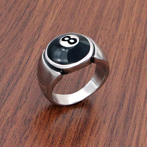 Free Shipping Punk 316L Stainless Steel Number Black 8 Eight Pool Billiard Ball Gear Ring Jewelry ► Photo 1/6