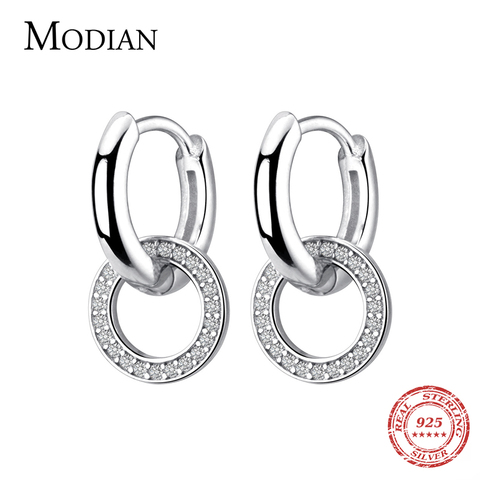 Modian Sparkling Hoop Earrings Fashion Charm 100% 925 Sterling Silver Clear CZ Circle Ear For Women Wedding Statement Jewelry ► Photo 1/5
