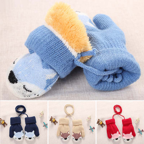 Cartoon Fox Baby Mittens Winter Warm Kids Baby Girl Gloves Knitted Children Toddler Teething Mitten Handschoen ► Photo 1/6