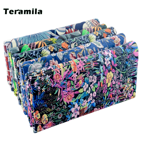 Teramila Blue Geometry Flowers Twill 100%Cotton Cloth Printed Fabric for Sewing Patchwork Needlework Clothes Textile Quilt Dress ► Photo 1/6