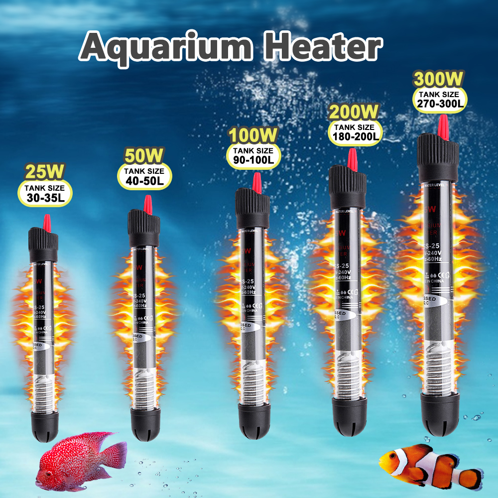 25W 50W 100W 200W Submersible Water Heater Heating Rod for Aquarium Fish Tank US 