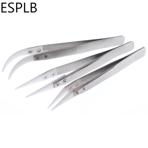 Ceramic Tweezers Silver Stainless Steel Handle White Straight/Curved Ceramic Tip Electronic Cigarette Tweezers ► Photo 1/5