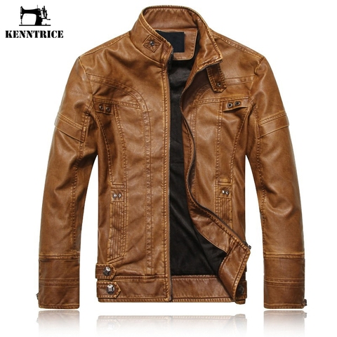 Kenntrice Spring Autumn Brand Leather Jacket Men Slim Short Stand Collar Jaqueta Couro Bomber Jacket Faux Leather Fur Coat Suede ► Photo 1/6