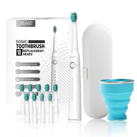 SEAGO Lovers Rechargeable Electric Toothbrush Sonic Tooth Brush Travel Box Portable Folding Cup Ultrasonic Replace Brush Heads ► Photo 1/6