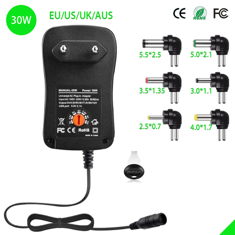 30W Universal Adaptor Charger 3V 4.5V 5V 6V 7.5V 9V 12V 2A 2.5A AC/DC Adapter Adjustable Power Supply adapter ► Photo 1/6